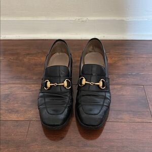 Gucci Black Loafers with Gold Buckle